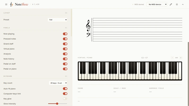 NoteShow screenshot showing notation and chord detection